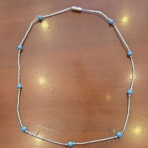 Silver and Blue Bead Necklace